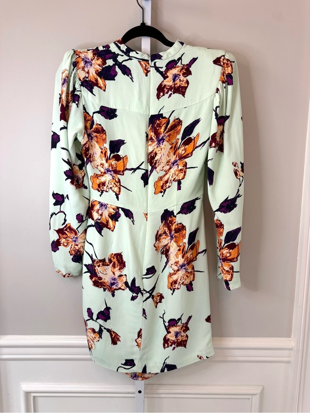A.L.C. Jane Floral Mini Dress Mint Long Sleeve Ruched Designer Size 4 - Picture 6 of 16